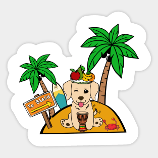 Funny golden retriever is on a deserted island Sticker